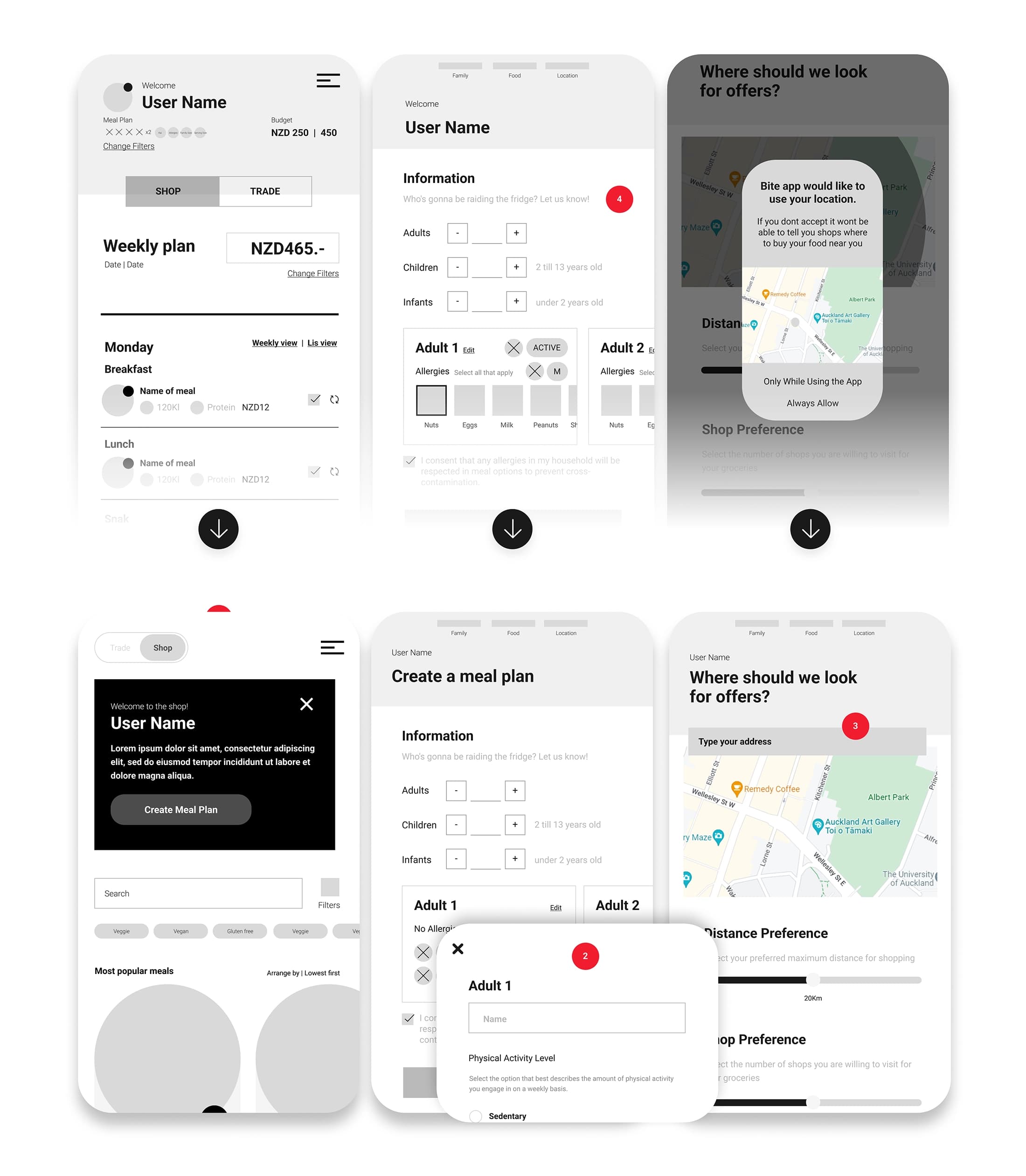 Bite App Low-fidelity Prototype Showcase